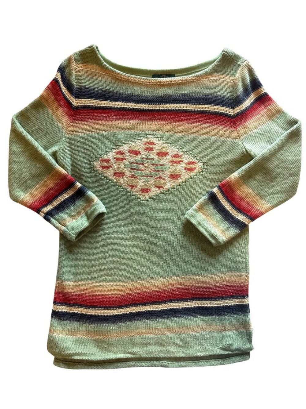 Lauren Ralph Lauren Aztec Sweater Size M Boho Southwestern Linen Cotton READ - Picture 7 of 11